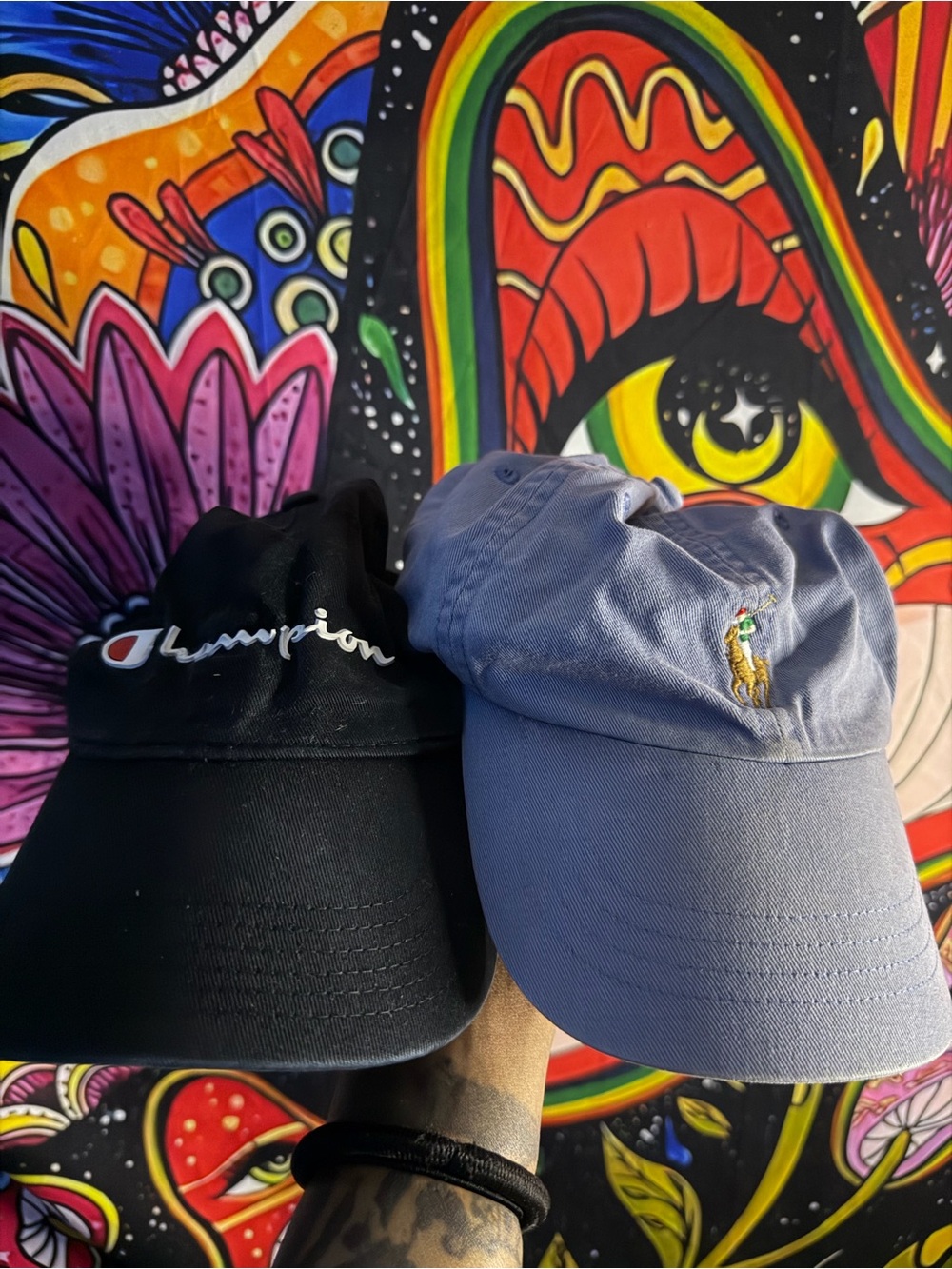 Champion Black Dad Cap & Polo Ralph Lauren Light Blue Polo Hat - Two Pack